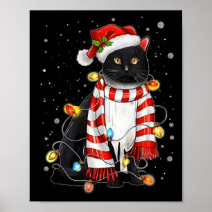 Kawaii Niedliche schwarze Katze Santa hat sich im Poster
