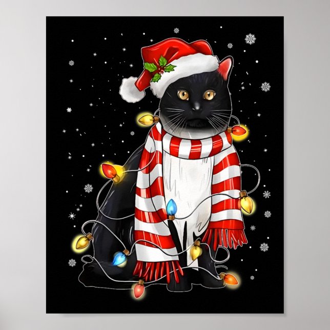 Kawaii Niedliche schwarze Katze Santa hat sich im  Poster (Vorne)
