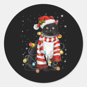 Kawaii Niedliche schwarze Katze Santa hat sich im  Runder Aufkleber