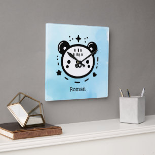 Kawaii niedlicher Bärenrand - Kawaii Minimalistisc Quadratische Wanduhr