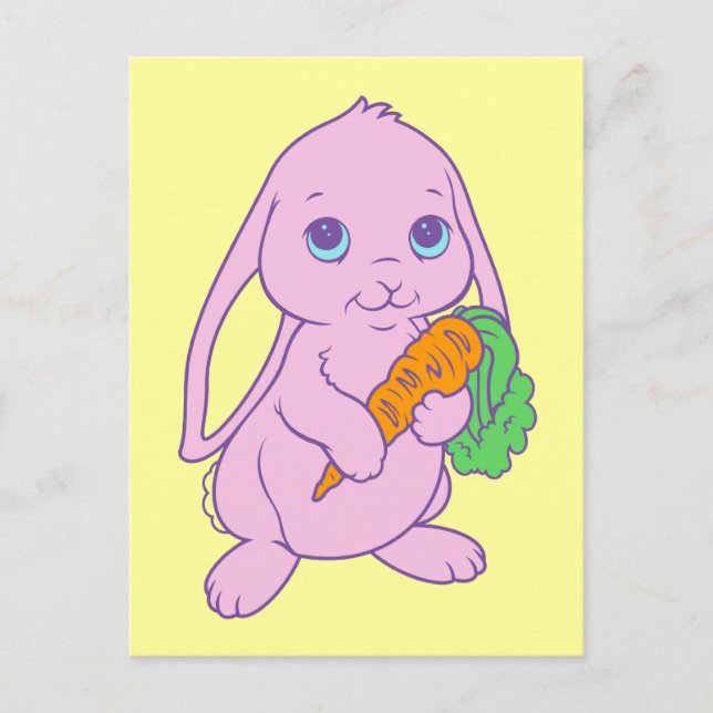Kawaii Niedlicher Cartoon Bunny Rabbit Carrot Postkarte (Vorderseite)