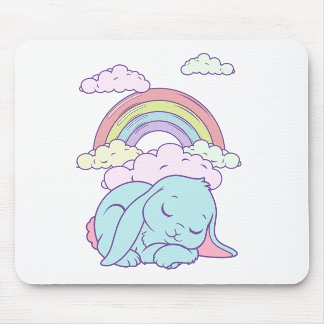 Kawaii Niedlicher Cartoon Bunny Rabbit Rainbow Mousepad (Vorne)