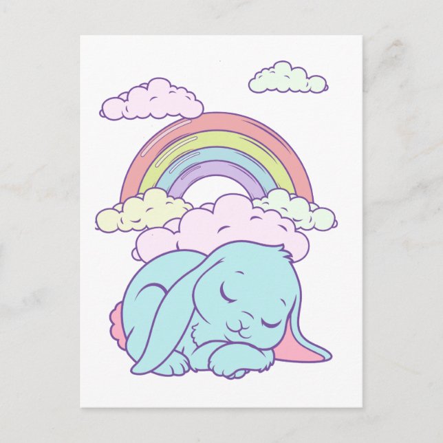 Kawaii Niedlicher Cartoon Bunny Rabbit Rainbow Postkarte (Vorderseite)