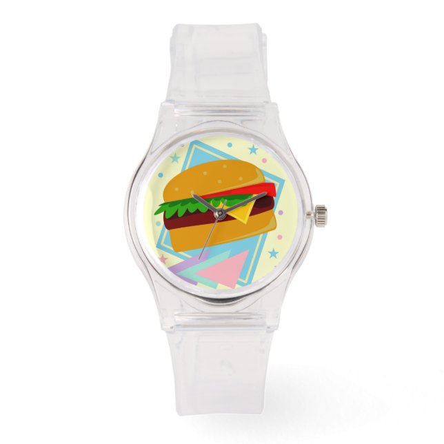 Kawaii Niedlicher Cartoon Hamburger Cheeseburger B Armbanduhr (Vorderseite)