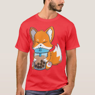 Kawaii niedlicher Fuchs trinkt Boba Teeblättertee  T-Shirt