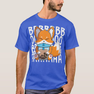 Kawaii niedlicher Fuchs trinkt Boba Teeblättertee T-Shirt