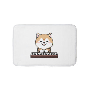Kawaii Niedlicher Hund Klavierspielen Keyboard Badematte