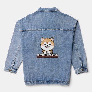 Kawaii Niedlicher Hund Klavierspielen Keyboard Jeansjacke