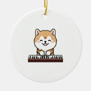 Kawaii Niedlicher Hund Klavierspielen Keyboard Keramik Ornament