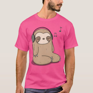 Kawaii Niedlicher Sloth Musik hören T-Shirt