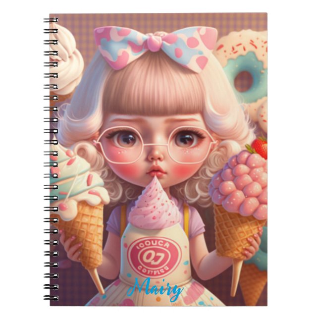 Kawaii niedliches Girl mit Eiscreme Notizbuch Notizblock (Vorderseite)