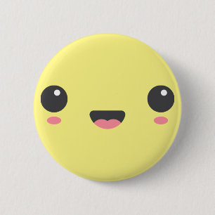 Kawaii, niedliches, glückliches Gesicht, gelb Button