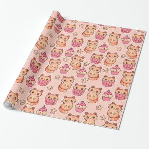 Kawaii niedliches Katzen-und Kuchen-rosa Muster Geschenkpapier