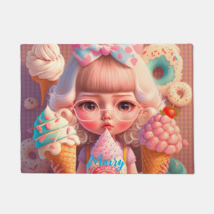 Kawaii niedliches Mädchen mit Eis Brauch Fußmatte