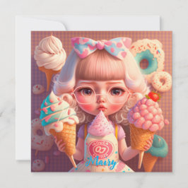 Kawaii niedliches Mädchen mit Eis Einladung