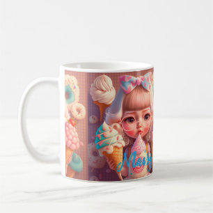 Kawaii niedliches Mädchen mit Eis Kaffeetasse