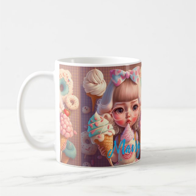 Kawaii niedliches Mädchen mit Eis Kaffeetasse (Links)