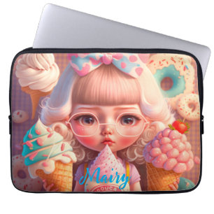 Kawaii niedliches Mädchen mit Eis Laptopschutzhülle
