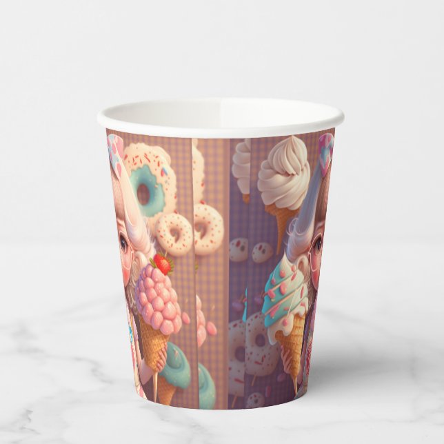 Kawaii niedliches Mädchen mit Eis Pappbecher (Links)