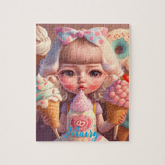 Kawaii niedliches Mädchen mit Eis Puzzle (Vertikal)