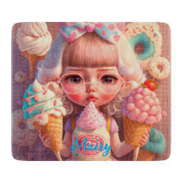 Kawaii niedliches Mädchen mit Eis Schneidebrett