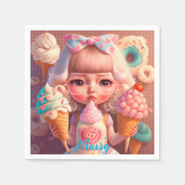 Kawaii niedliches Mädchen mit Eis Serviette