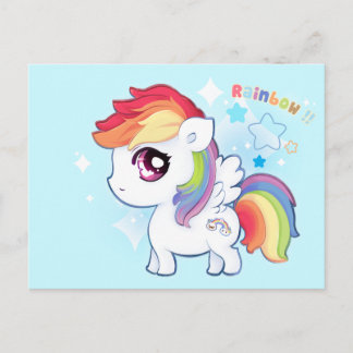 Kawaii niedliches Regenbogenpony mit Funkenstern Postkarte