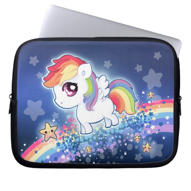 Kawaii niedliches Regenbogenpony mit Sterngalaxie Laptopschutzhülle (Vorderseite)