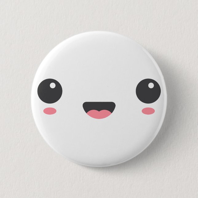 Kawaii, niedliches, weißes Gesicht Button (Vorderseite)