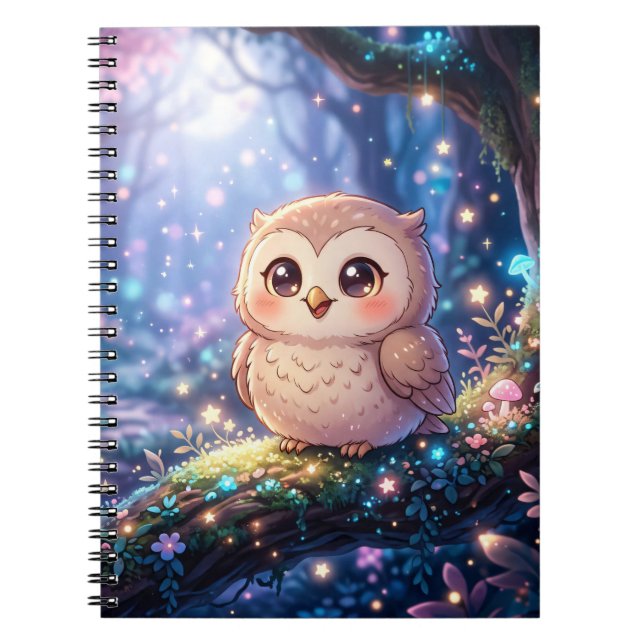 Kawaii Night Owl Notizbuch, Magisches Owl Spiral N Notizblock (Vorderseite)