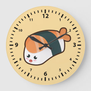 Kawaii nigiri Lachse Große Wanduhr