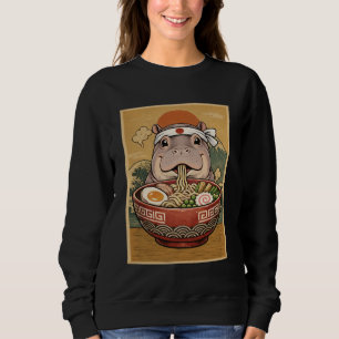 Kawaii Nilpferd Japanische Ramen-Nudeln Safari-Tie Sweatshirt