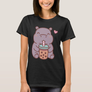 Kawaii-Nilpferd trinkt Boba-Bubble-Tee T-Shirt