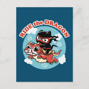 Kawaii Ninja Cat Drachenfahrt Postkarte