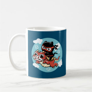 Kawaii Ninja Cat Riding a Red Dragon Kaffeetasse