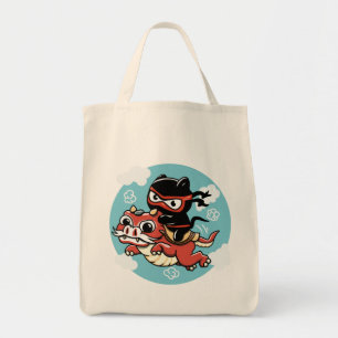 Kawaii Ninja Cat Riding a Red Dragon Tragetasche
