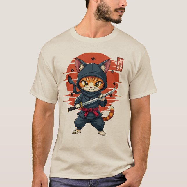 Kawaii-Ninja-Katze, Ninja-Katze mit Schwert T-Shirt (Vorderseite)