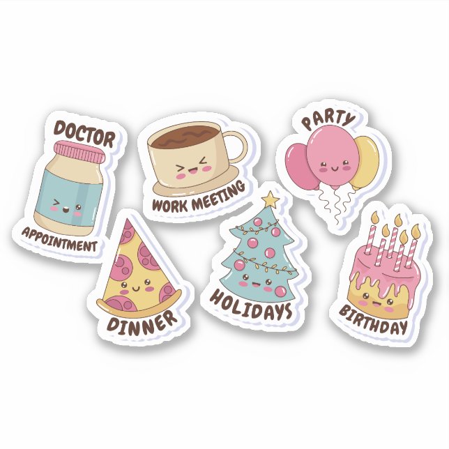 KAWAII-OBJEKTE UND QUOTES-STICKERS-SET AUFKLEBER (Vorderseite)