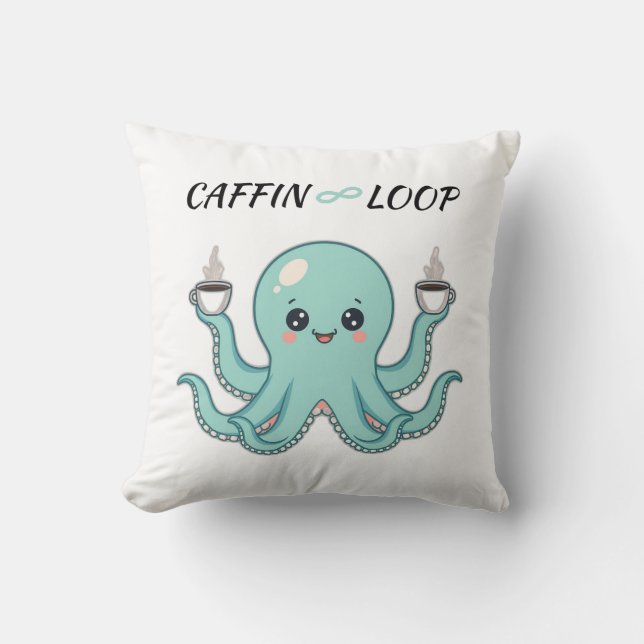 Kawaii Octopus Pillow - Caffin Loop Coffee Vibes Kissen (Vorderseite)