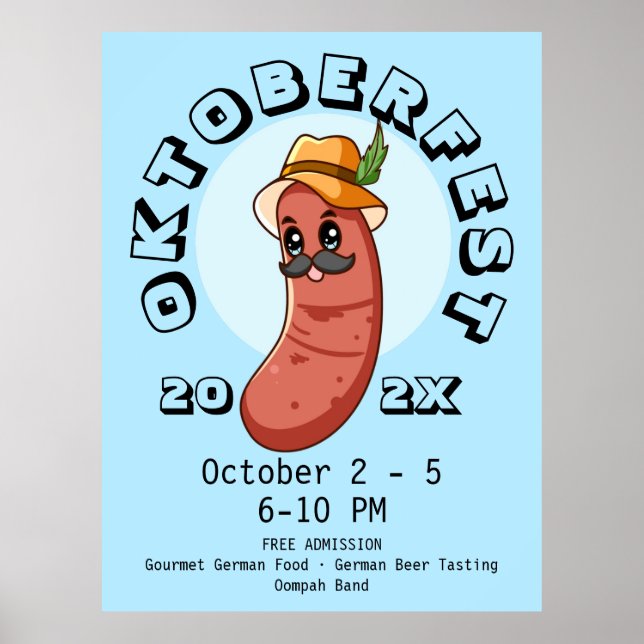 Kawaii Oktoberfest Bratwurst Poster (Vorne)