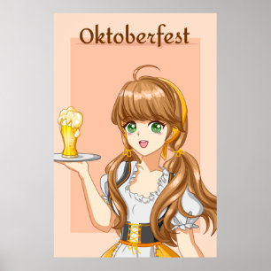 Kawaii Oktoberfest Magd mit Bier Poster