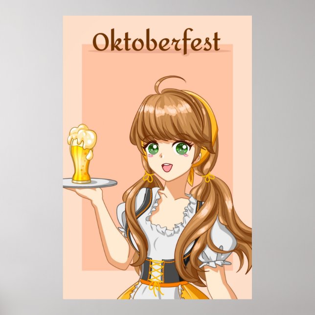 Kawaii Oktoberfest Magd mit Bier Poster (Vorne)