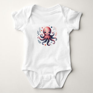 Kawaii-Oktopus-Illustration Florales Meerestier Baby Strampler