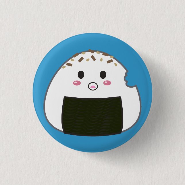 Kawaii "Onigiri" Reis-Ball mit Bitemark Button (Vorderseite)