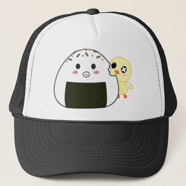 Kawaii "Onigiri" Reis-Ball mit Ejiki das Küken Truckerkappe (Vorderseite)
