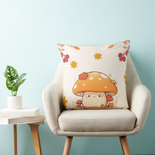 Kawaii Orange Niedlich Mushroom Illustration Kissen