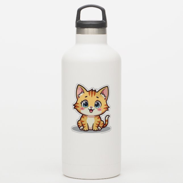 Kawaii Orange Tabby Kitten mit Herz-Augen Aufkleber (Wassserflasche)