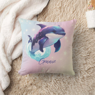Kawaii Orca Schwertwal Personalisiert Blau & Rosa Kissen