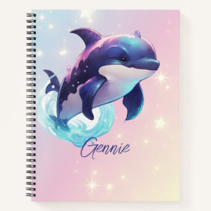 Kawaii Orca Schwertwal Personalisiert Blau & Rosa Notizbuch