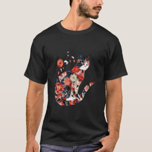 Kawaii Origami Katze Japanisches Blumenmuster Katz T-Shirt